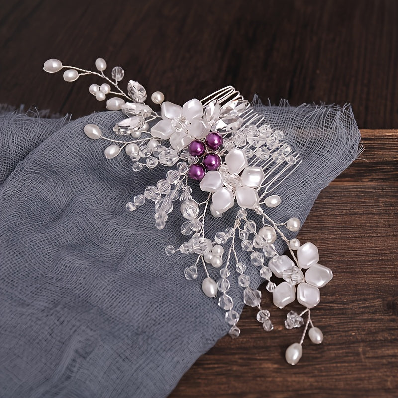 Bride Hair Comb Flowers & Rhinestone Wedding Headdress