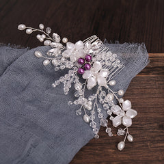 Bride Hair Comb Flowers & Rhinestone Wedding Headdress