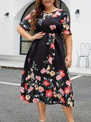  Floral Print Midi Dress With Belt