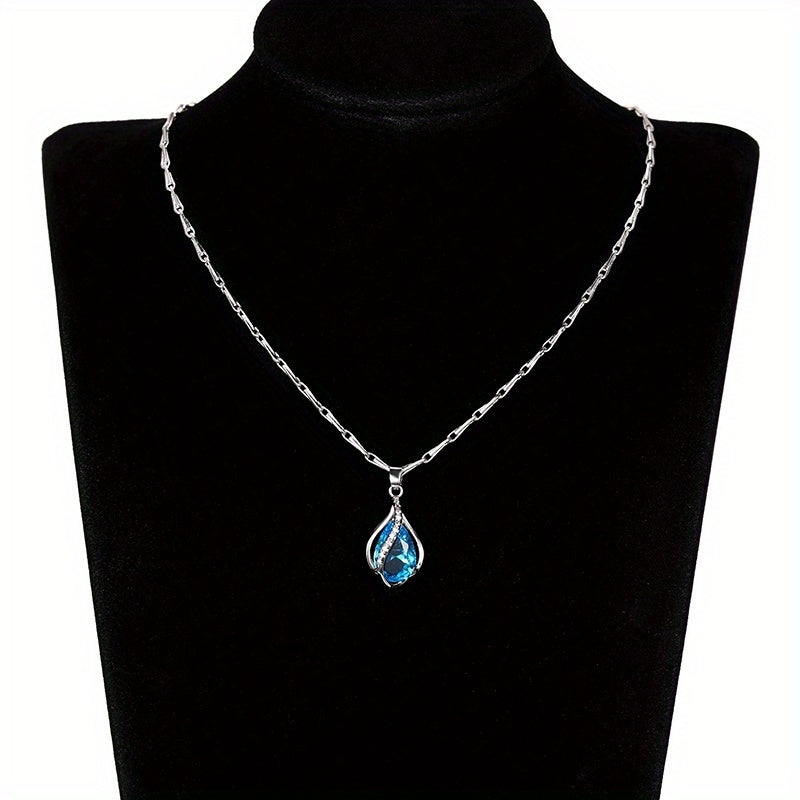 925 Silver Plated Aquamarine Gemstone Pendant Necklace for Women