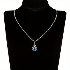 925 Silver Plated Aquamarine Gemstone Pendant Necklace for Women