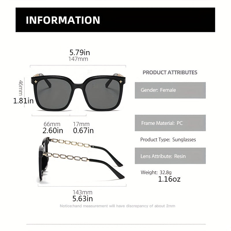 Square Sunglasses Chain Charm Anti Glare UV400