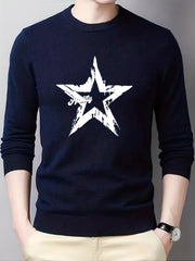 Star Pattern Knitted Sweater Men's Crew Neck Pullover For Fall Winter