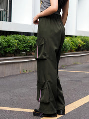  Y2K Cargo Pants Women's Solid Drawstring Loose Fit Flap Pockets