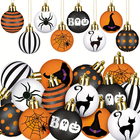 24 Pcs Halloween Plastic Ball Ornaments Horror Themed Tree Decorations Pumpkin C