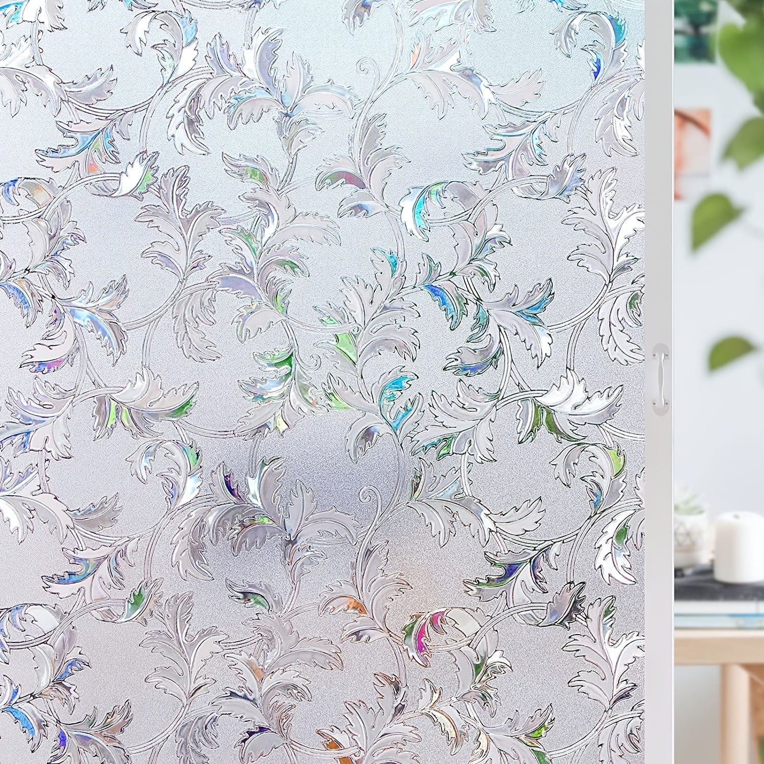 Vintage Curly Leaf Privacy Window Film Translucent No Glue Frosted Static