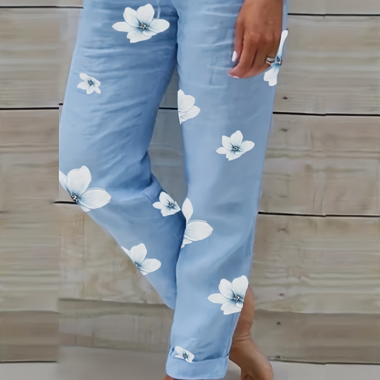 Women's Plus Floral Print High Rise Straight Leg Pants