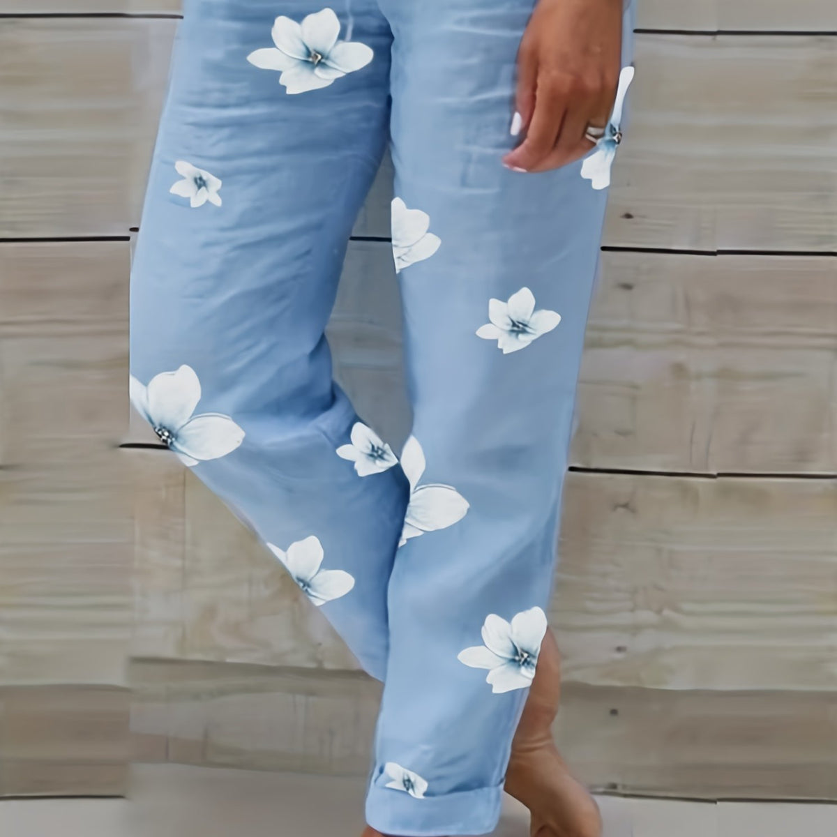 Women's Plus Floral Print High Rise Straight Leg Pants