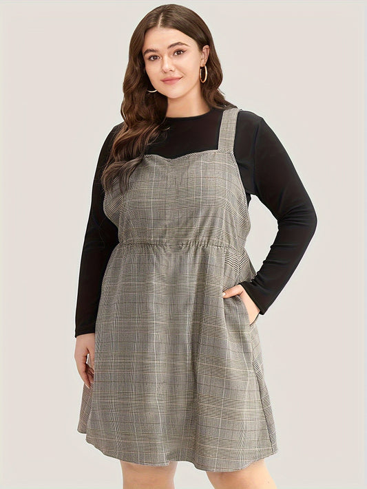  Preppy Outfits Long Sleeve Top & Plaid Overall Dress