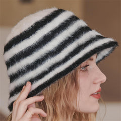 Striped Fisherman Hat Women's Winter Plush Hat