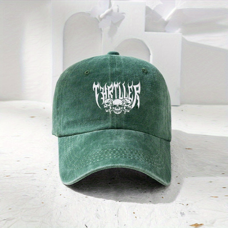 Skull Print Baseball Cap Washed Distressed Sports Hat Women Cotton Sun Hats