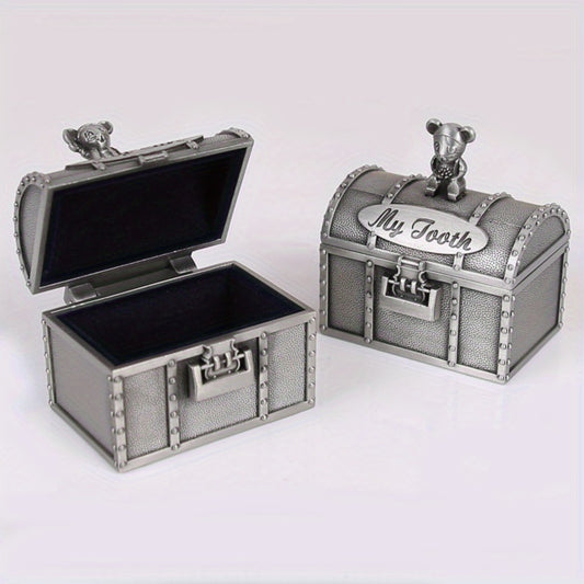 Baby Tooth Treasure Chest Box Silvery Tooth Holder And Curl Organizer Set