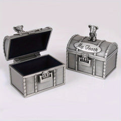Baby Tooth Treasure Chest Box Silvery Tooth Holder And Curl Organizer Set