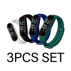 3pcs Student Sports Watches with Touchscreen 24H Digital Display PVC Strap