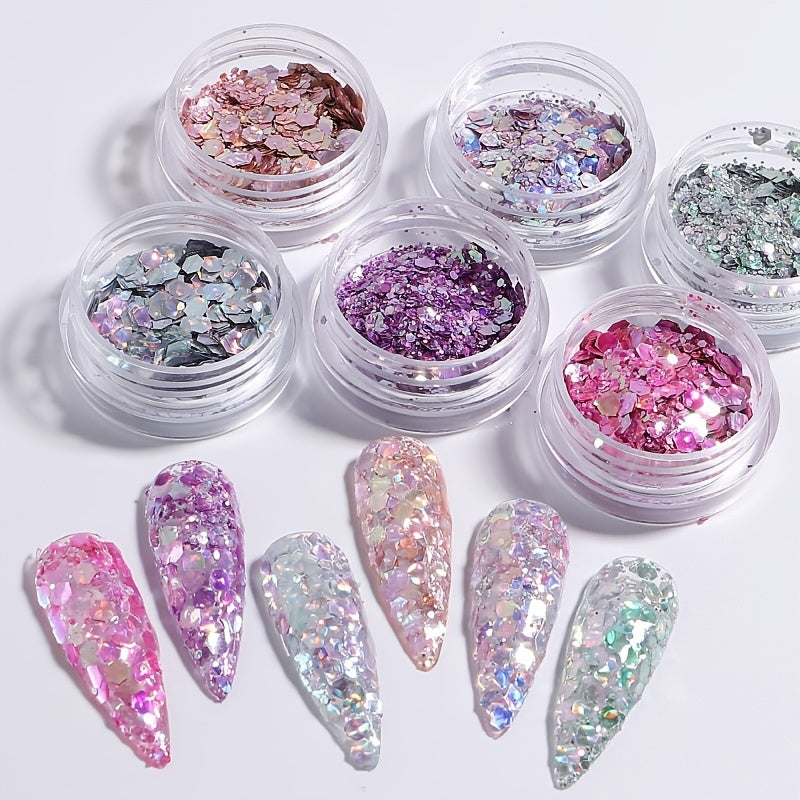 6 Boxes Holographic Nail Glitters for DIY Nail Art