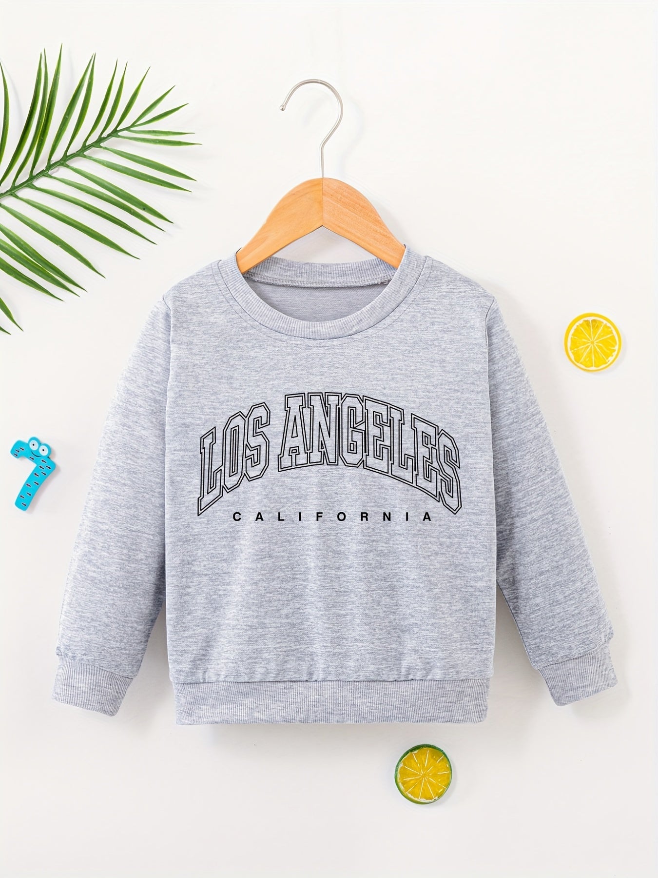 Girls Pullover Los Angeles Letter Print Crew Neck Sweatshirt