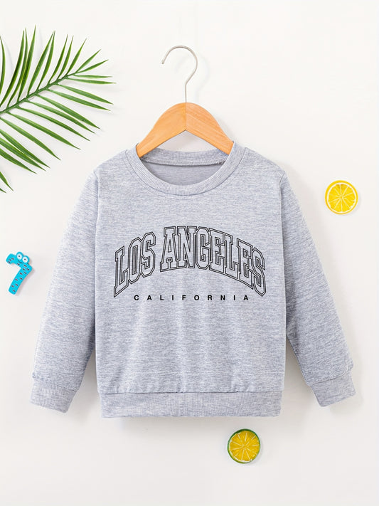 Girls Pullover Los Angeles Letter Print Crew Neck Sweatshirt