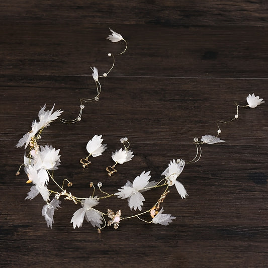 Golden Flower Crown Floral Pearl Crown Wedding Headpiece