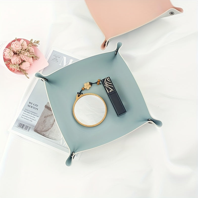 PU Leather Storage Dish Plate Foldable Storage Tray