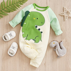Cotton Dinosaur Pattern Stitching Long Sleeve Baby Bodysuit