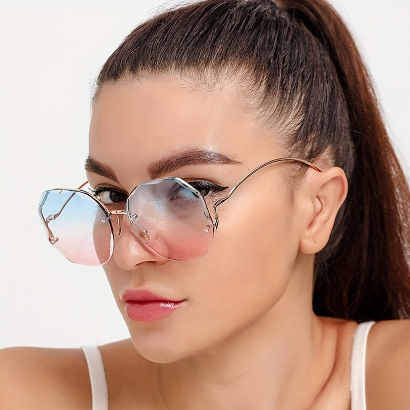 Polygon Rimless Polarized Sunglasses Gradient UV Protection Glasses