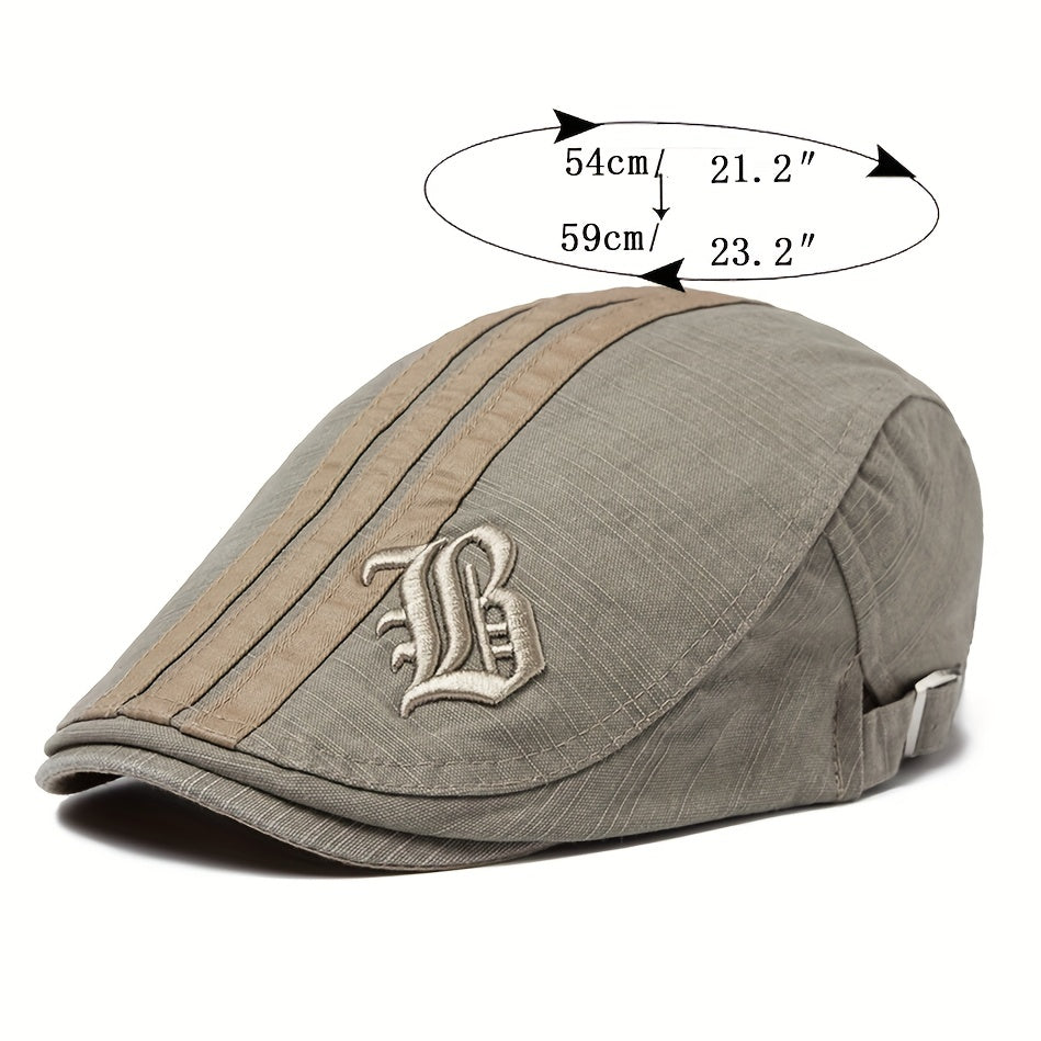 Embroidered Visor Beret Men's Adjustable Hat Vintage Casual Style