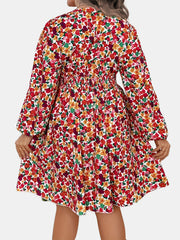  Floral Print Lantern Sleeve Surplice Neck Dress
