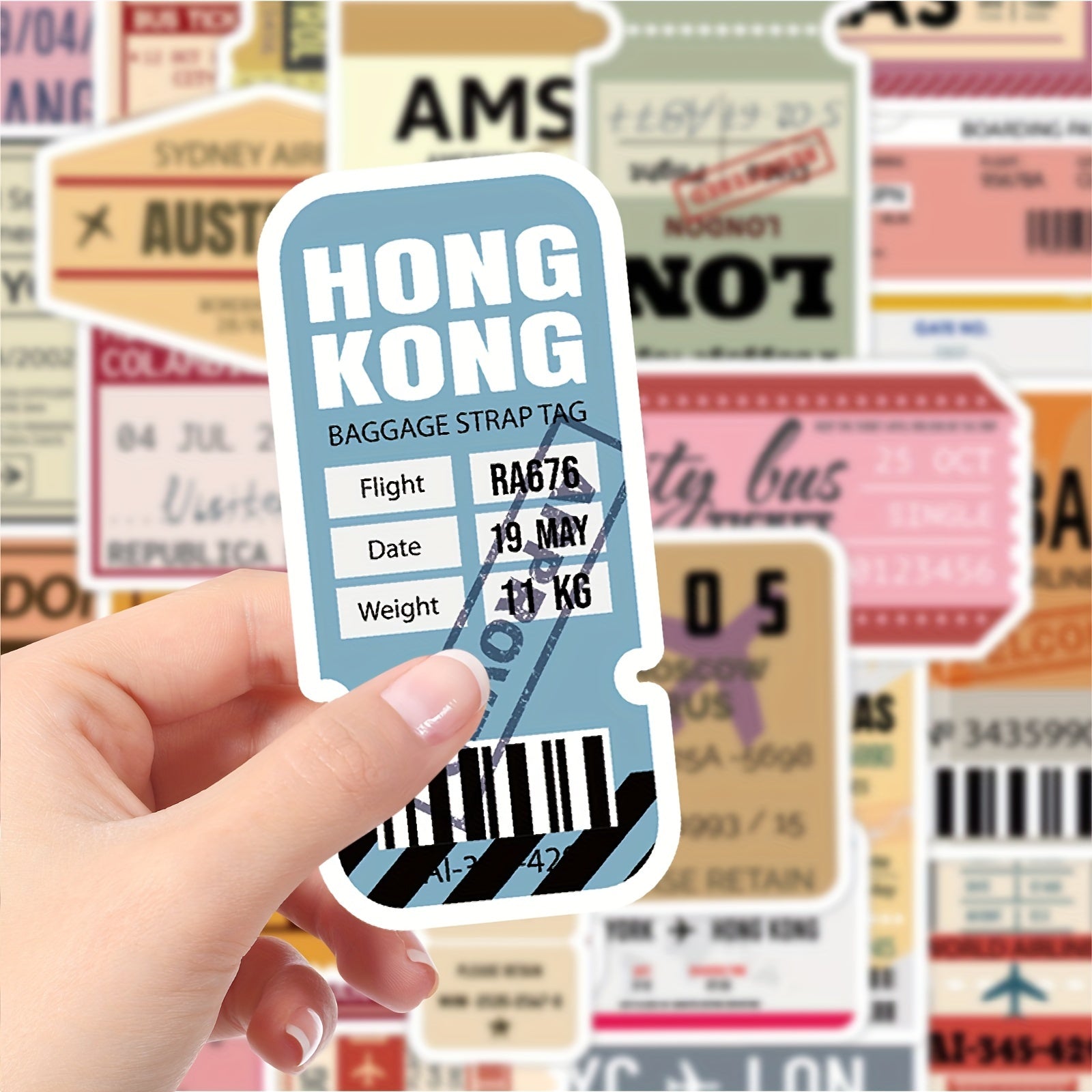 60pcs Retro Airplane Transportation Ticket Stickers Vinyl Self Adhesive Decals