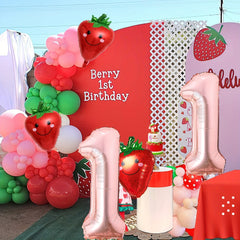 1st Birthday Party Decorations Huge Number 1 Balloon & Strawberry Foil Balloon