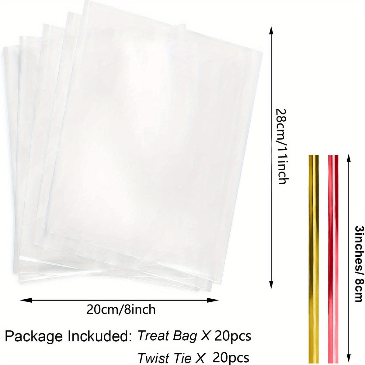 20pcs Transparent Gift Bags With Twist Knot 1 4 Mil Thick OPP Plastic Bags