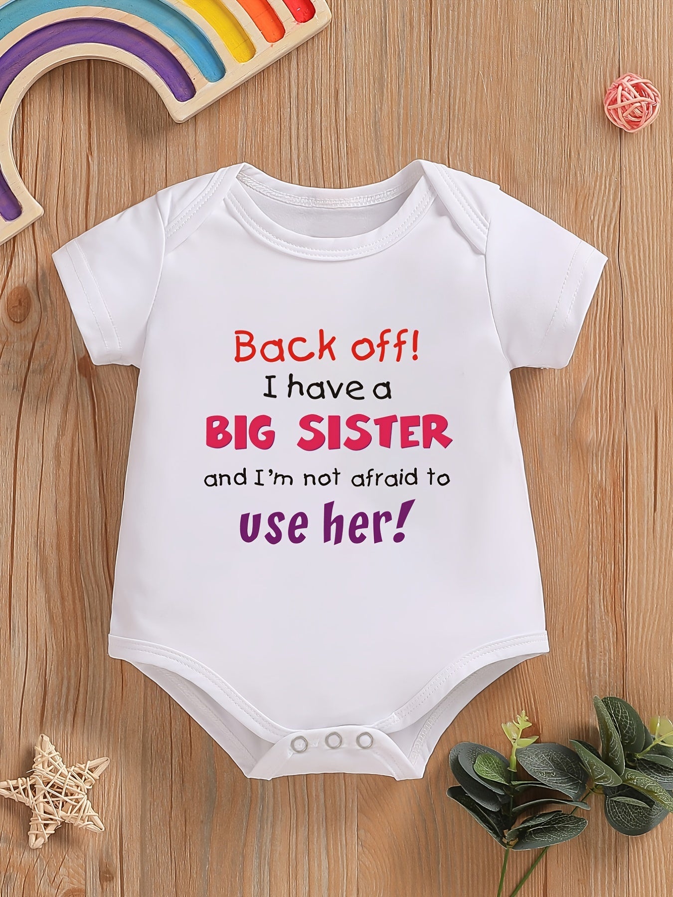 Baby Girls BIG SISTER Print Romper Short Sleeve Bodysuit