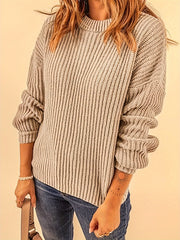 Solid Long Sleeve Knit Top Round Neck Pullover