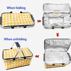30L Plaid Pattern Picnic Storage Basket Lightweight Handbag