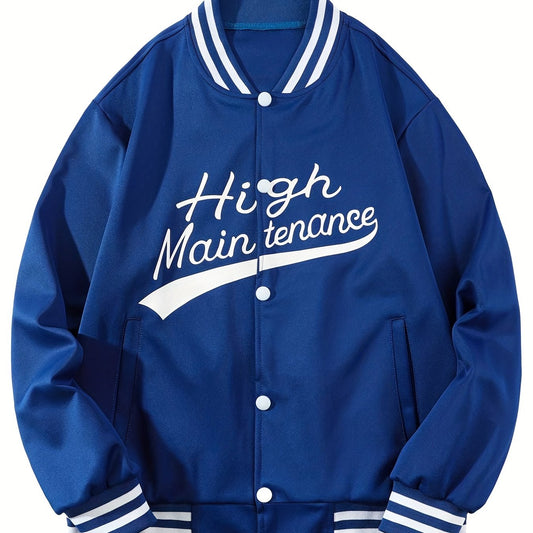 High Maintenance Varsity Jacket Men's Casual Solid Button Up Jacket