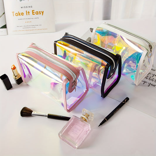 Modern Laser Trapezoidal Makeup Bag Holographic Zipper Storage Bag