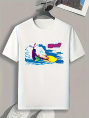 Surfing Pattern Print Men's Comfy Sports T-shirt Graphic Tee