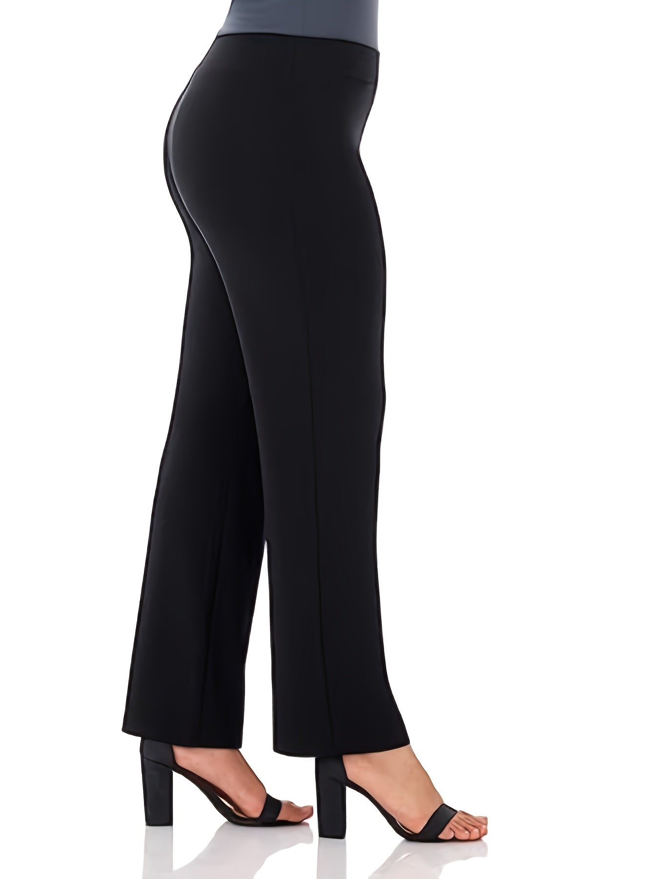  Solid High Stretch Straight Leg Workwear Trousers