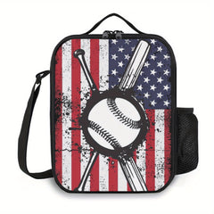 Baseball American Flag Lunch Box Bag Insulated Thermal Cooler Ice Pack Camping