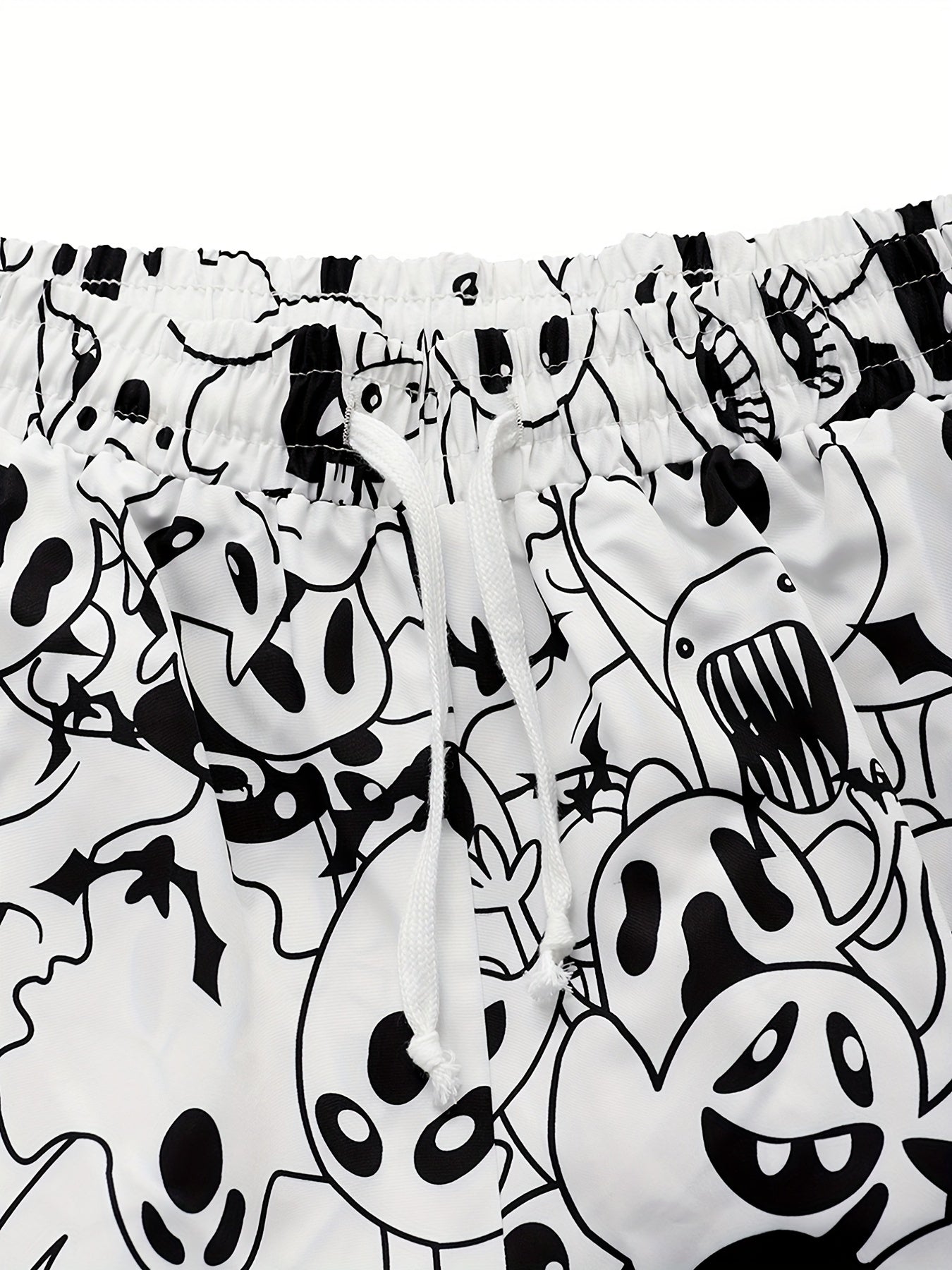  Ghost Print Elastic Drawstring High Rise Trousers