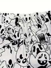  Ghost Print Elastic Drawstring High Rise Trousers
