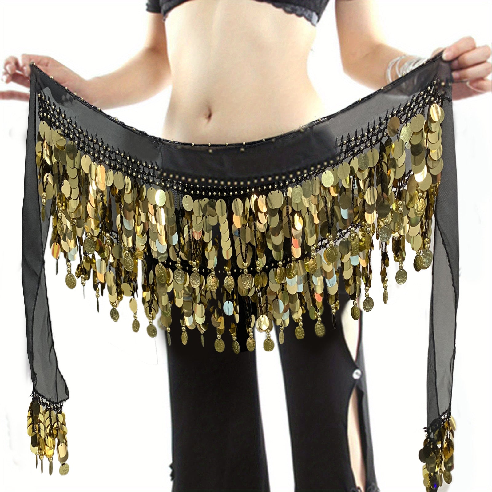 Colorful Belly Dance Hip Scarf with Sequins Coins Tassel Waistband