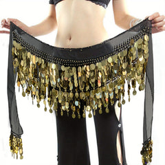 Colorful Belly Dance Hip Scarf with Sequins Coins Tassel Waistband
