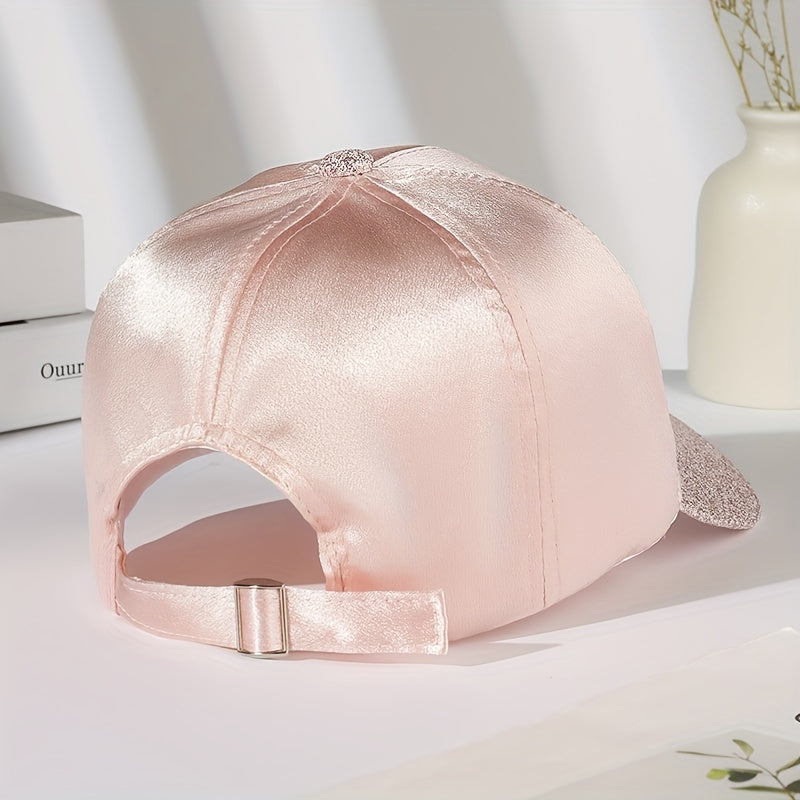 Pink Glitter Satin Baseball Cap Bright Breathable Sun Hat For Women