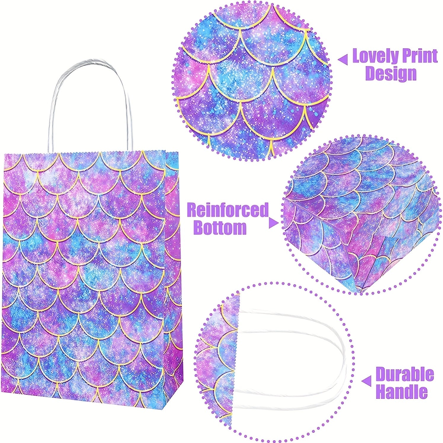 12pcs Mermaid Party Favor Bags Goodie Bags For Mermaid Candy Treat Bags