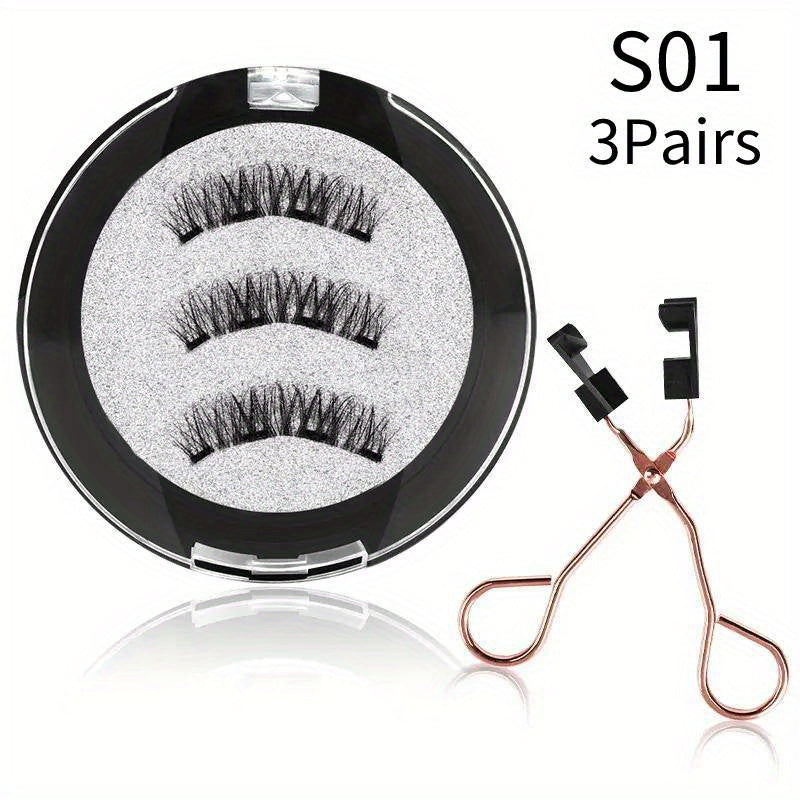 Reusable 3D Mink Magnetic Eyelashes with 4 Magnets & Tweezers