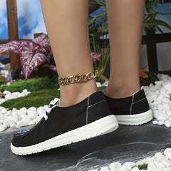 Women's Printed Canvas Lace Up Sneakers Outdoor Flats