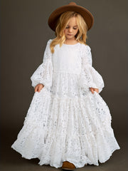 Girls Lace Puff Sleeve Flower Girl Dress Princess Dress