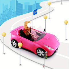 Convertible Car Vehicle For Dolls With Seatbelts Rolling Wheels