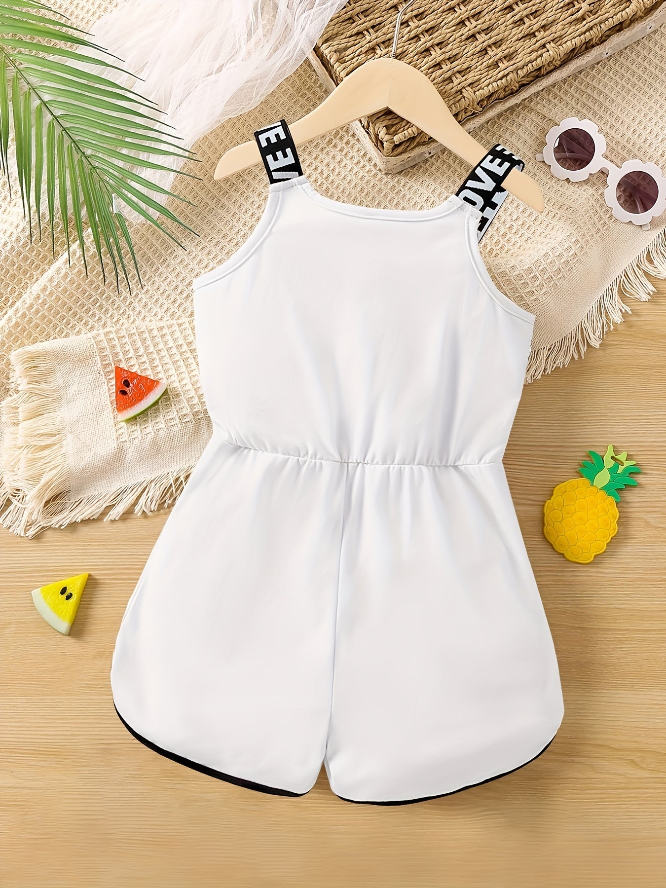 Girls' Fancy Letter Print Sports Casual Romper Jumpsuit