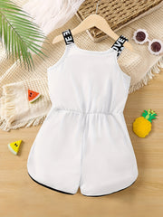 Girls' Fancy Letter Print Sports Casual Romper Jumpsuit